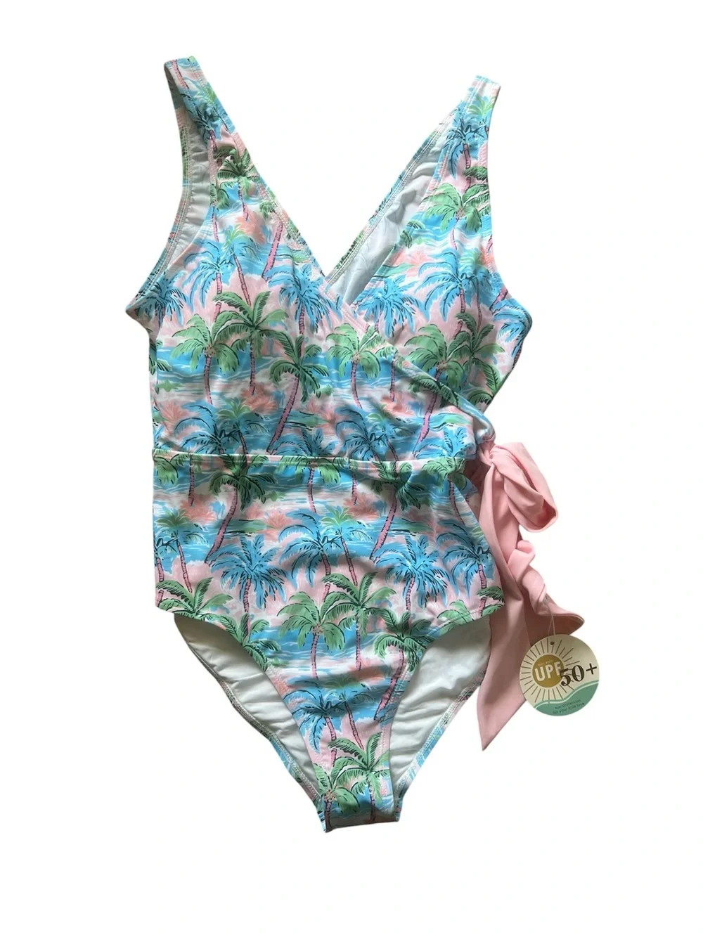 Caden Lane Criss-Cross One-Piece Swimsuit in Pastel Palms | Large NWT